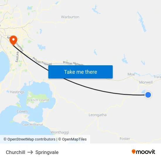 Churchill to Springvale map