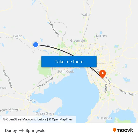 Darley to Springvale map
