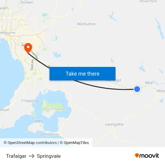 Trafalgar to Springvale map