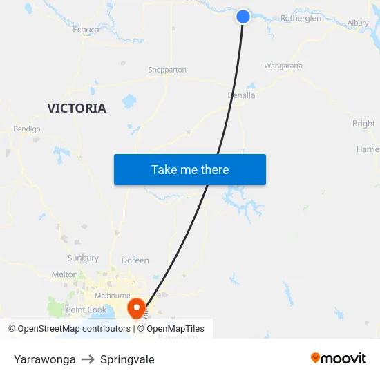 Yarrawonga to Springvale map