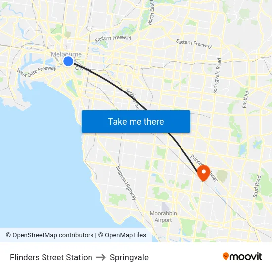 Flinders Street Station to Springvale map