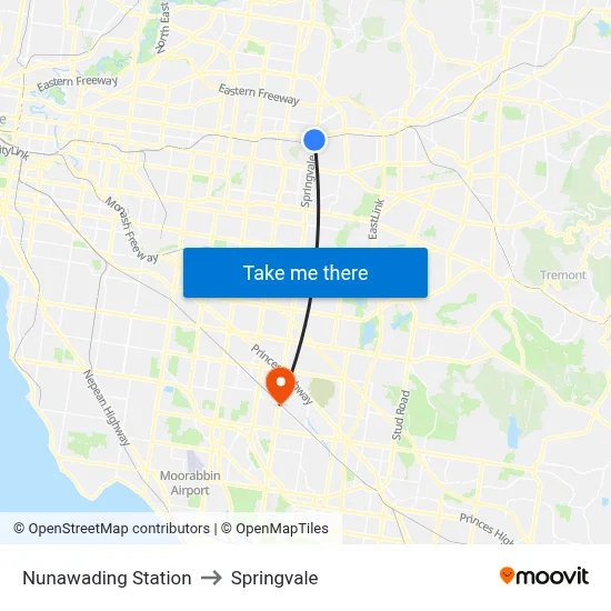 Nunawading Station to Springvale map