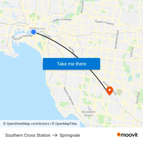 Southern Cross Station to Springvale map