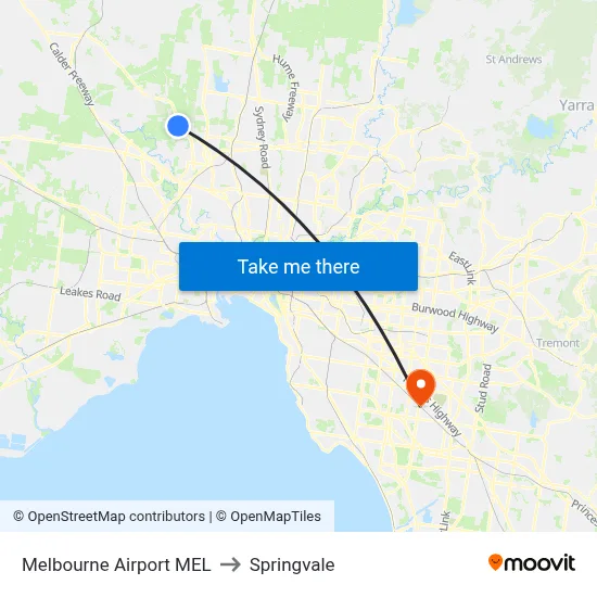 Melbourne Airport MEL to Springvale map