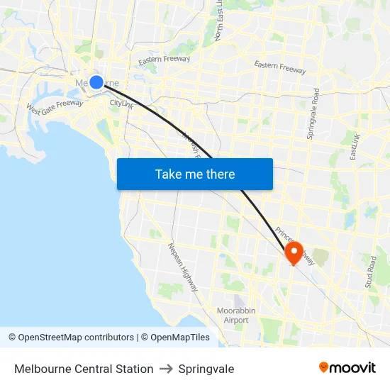Melbourne Central Station to Springvale map