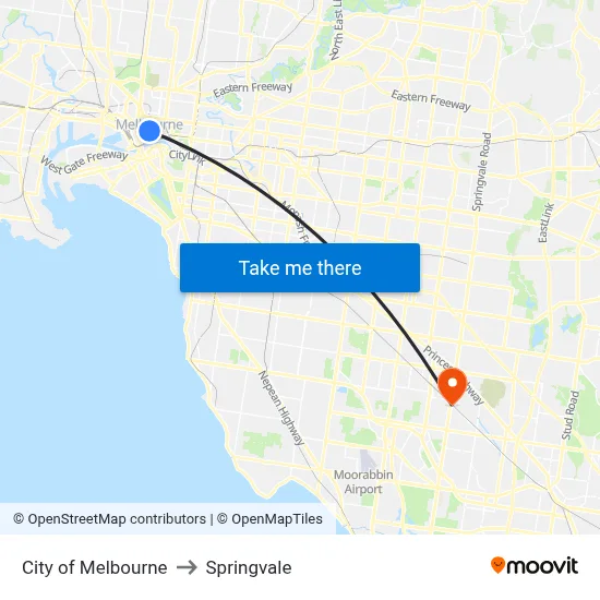 City of Melbourne to Springvale map