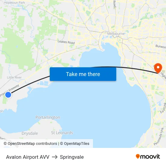 Avalon Airport AVV to Springvale map