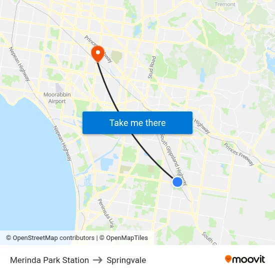 Merinda Park Station to Springvale map
