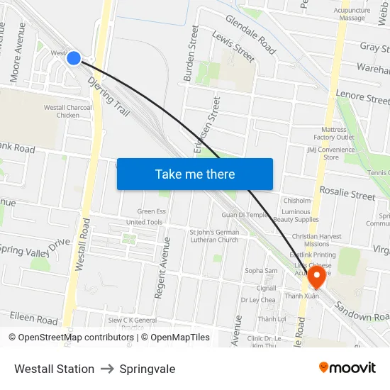 Westall Station to Springvale map