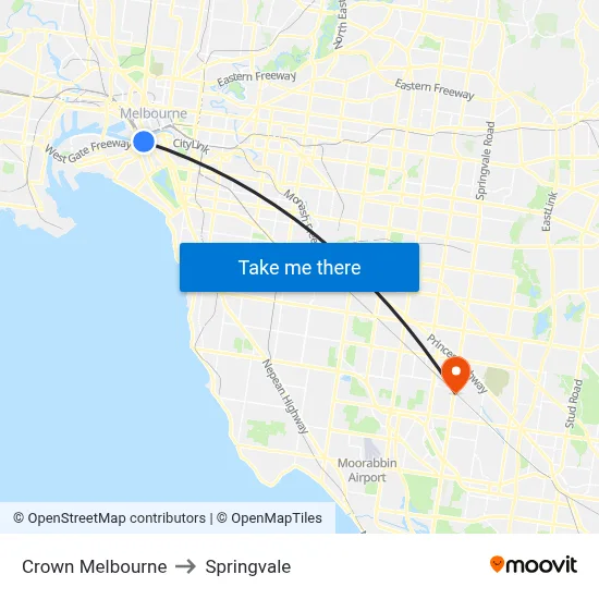 Crown Melbourne to Springvale map