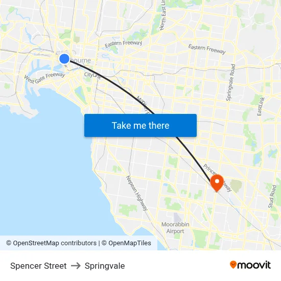Spencer Street to Springvale map