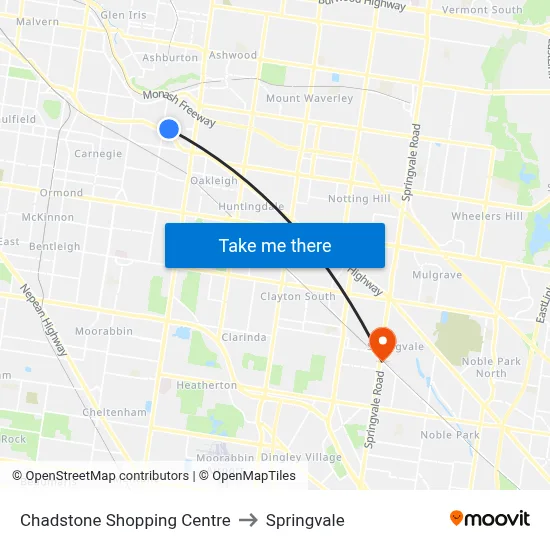 Chadstone Shopping Centre to Springvale map
