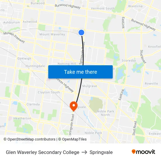 Glen Waverley Secondary College to Springvale map