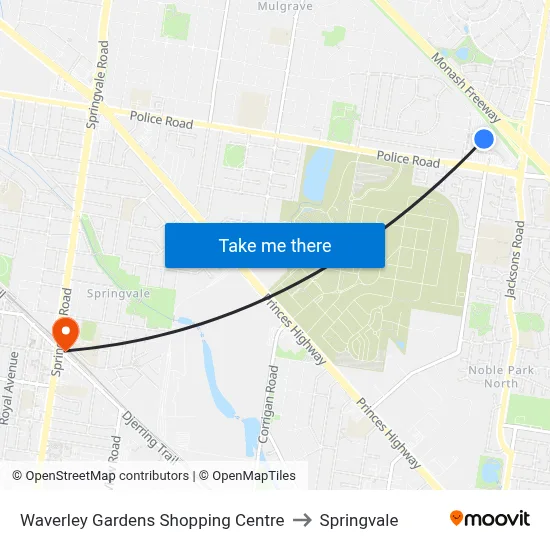 Waverley Gardens Shopping Centre to Springvale map