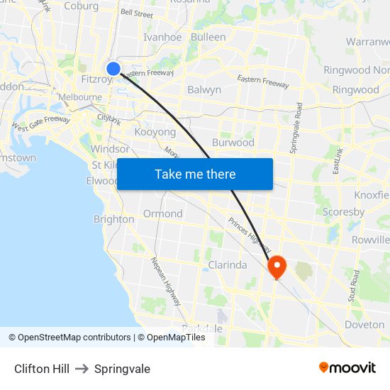 Clifton Hill to Springvale map