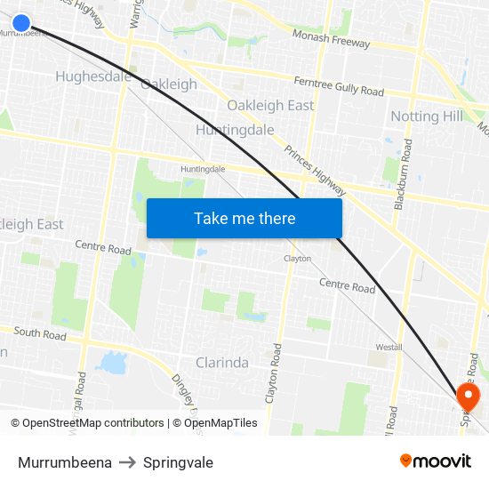 Murrumbeena to Springvale map