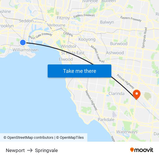 Newport to Springvale map