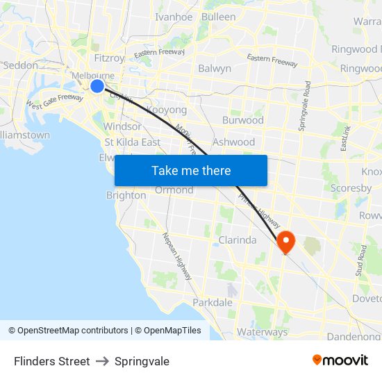 Flinders Street to Springvale map