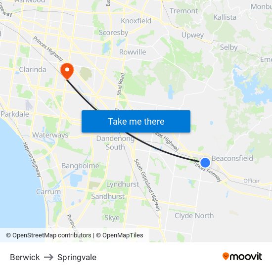 Berwick to Springvale map