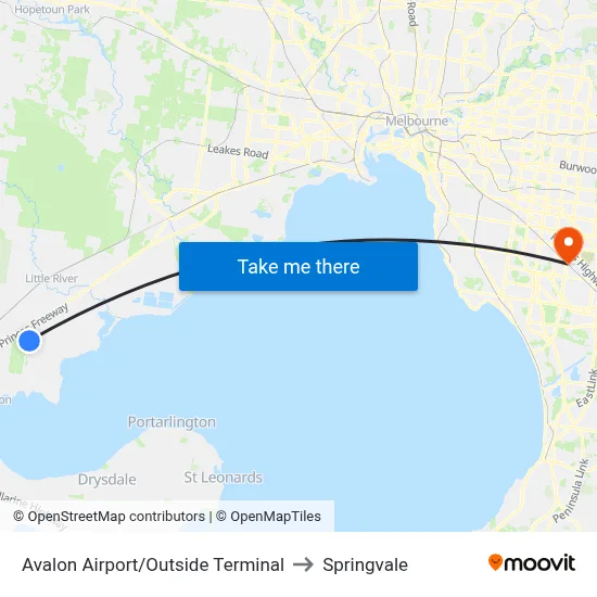 Avalon Airport/Outside Terminal to Springvale map