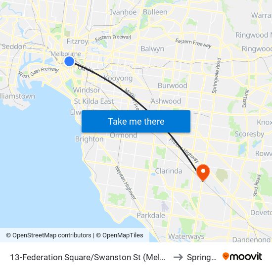 13-Federation Square/Swanston St (Melbourne City) to Springvale map