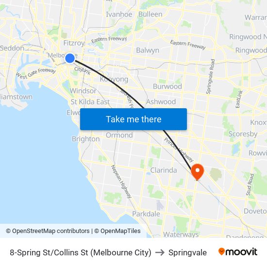 8-Spring St/Collins St (Melbourne City) to Springvale map