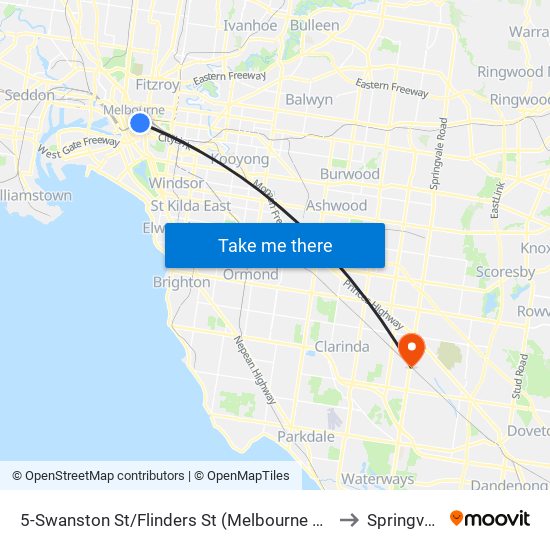 5-Swanston St/Flinders St (Melbourne City) to Springvale map