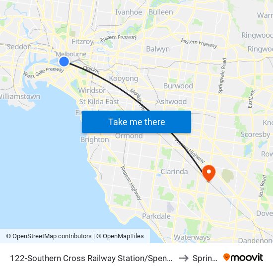 122-Southern Cross Railway Station/Spencer St (Melbourne City) to Springvale map