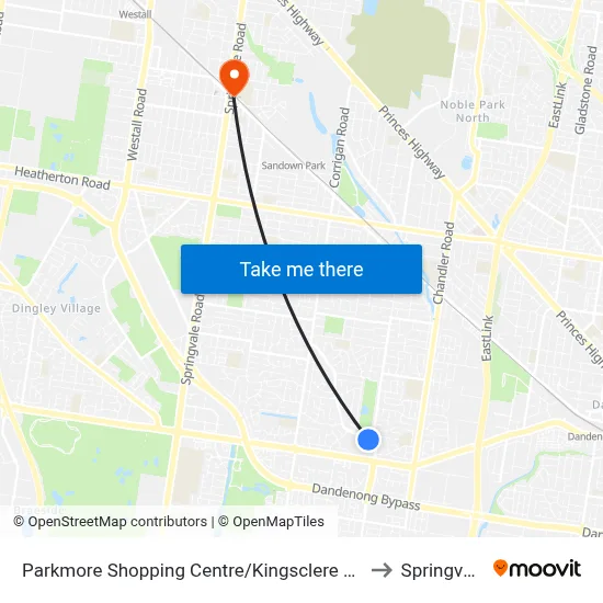 Parkmore Shopping Centre/Kingsclere Ave to Springvale map
