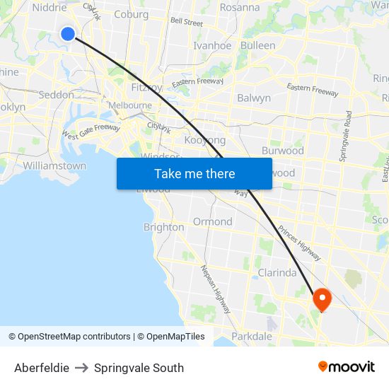 Aberfeldie to Springvale South map