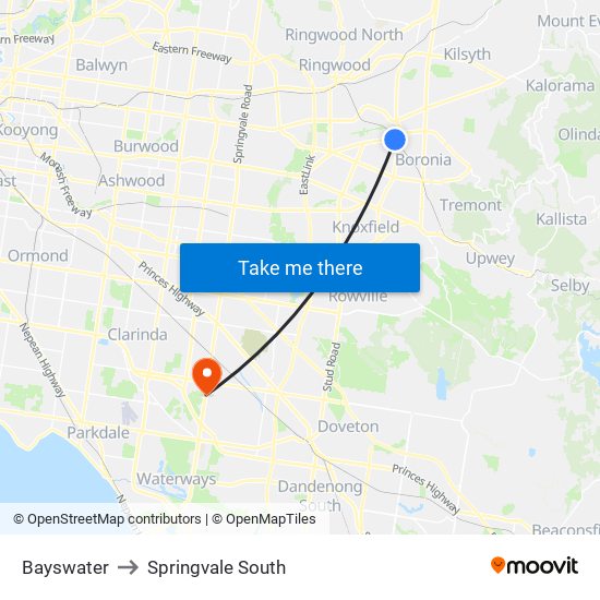 Bayswater to Springvale South map