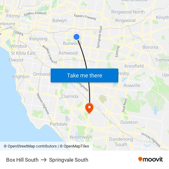 Box Hill South to Springvale South map