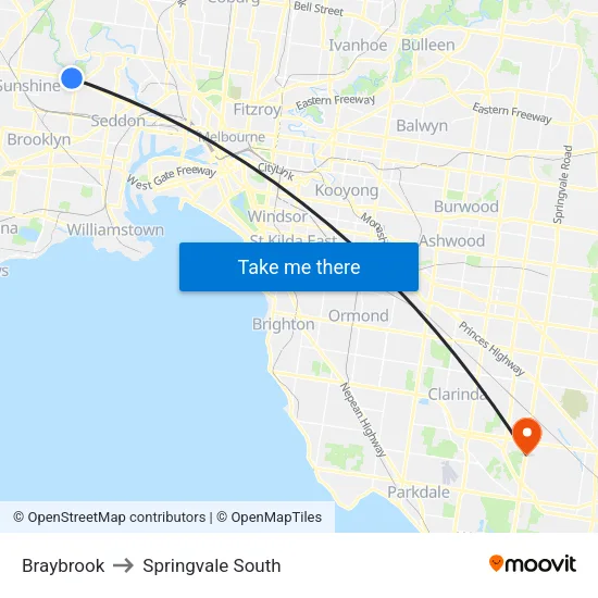 Braybrook to Springvale South map