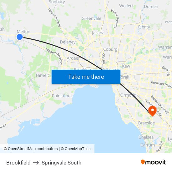 Brookfield to Springvale South map