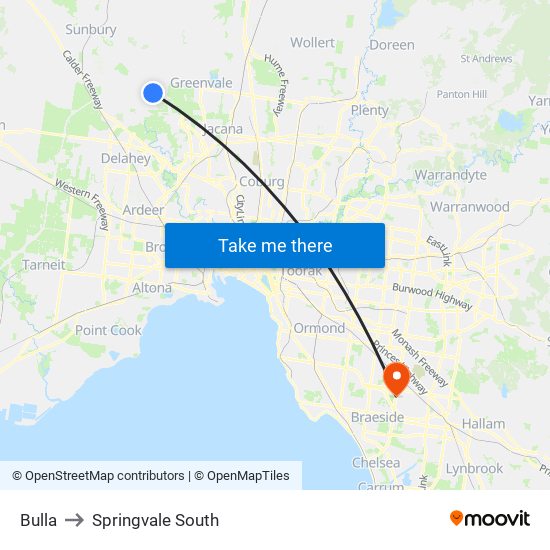 Bulla to Springvale South map