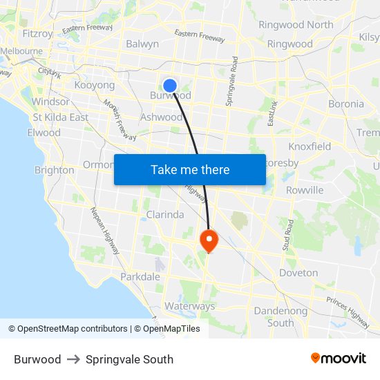 Burwood to Springvale South map