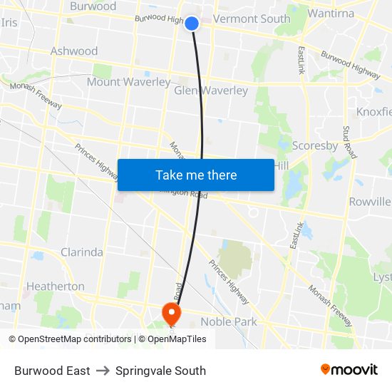 Burwood East to Springvale South map