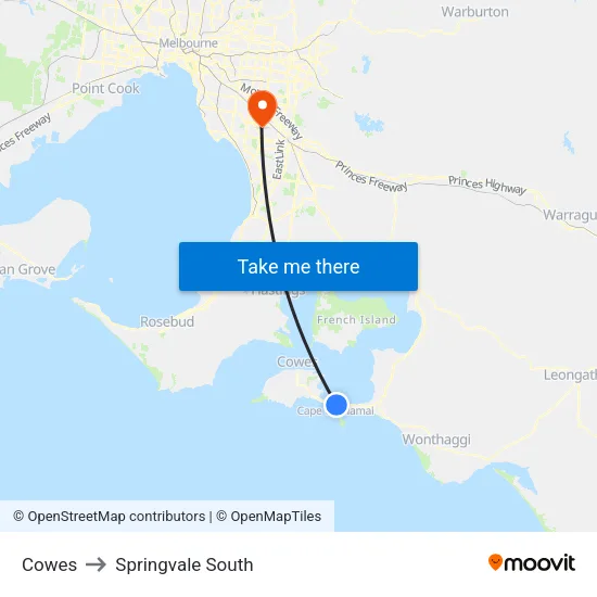 Cowes to Springvale South map