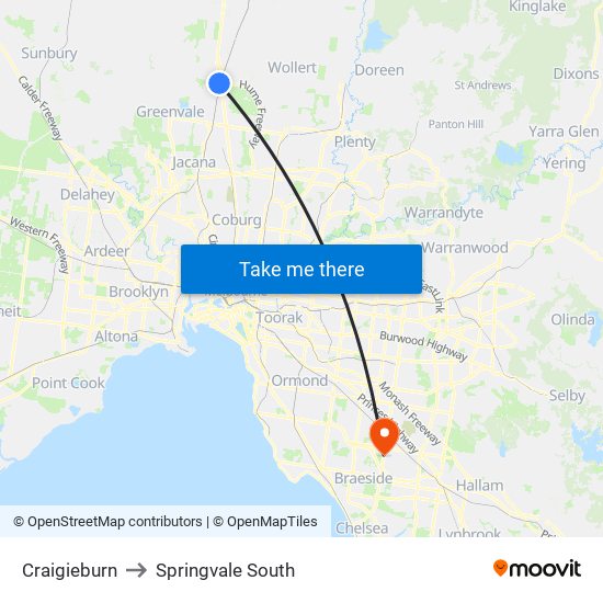 Craigieburn to Springvale South map