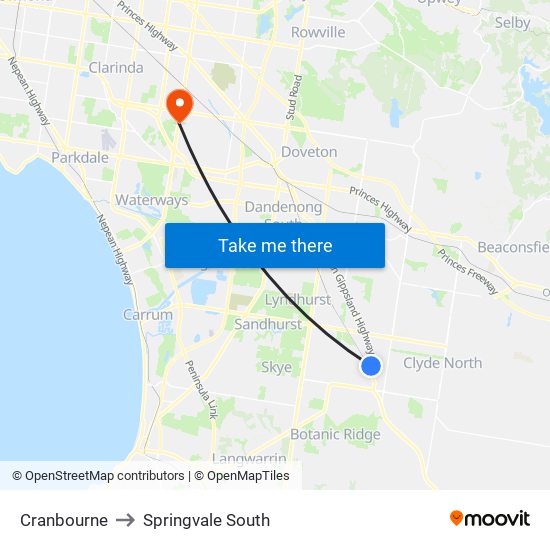 Cranbourne to Springvale South map