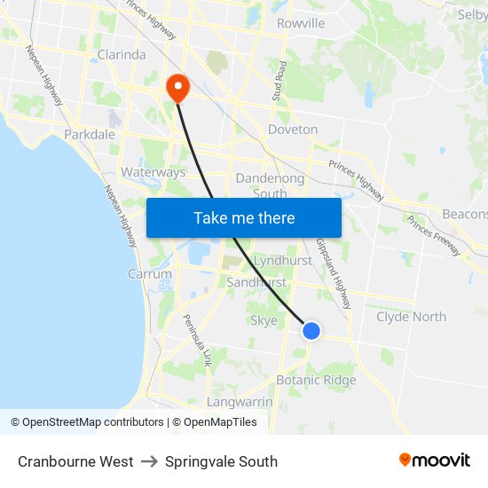 Cranbourne West to Springvale South map