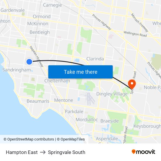 Hampton East to Springvale South map