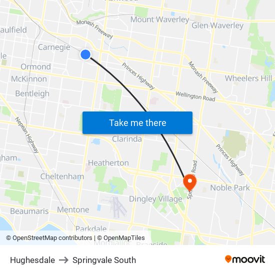 Hughesdale to Springvale South map