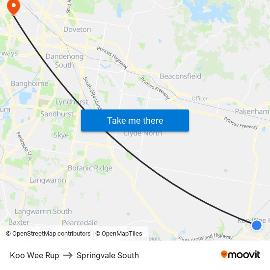 Koo Wee Rup to Springvale South map