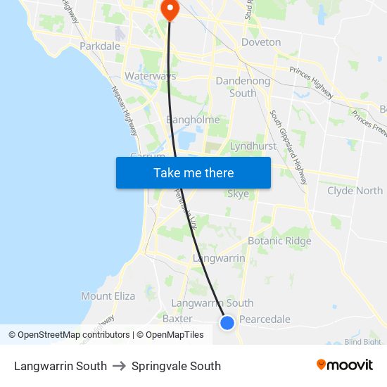 Langwarrin South to Springvale South map