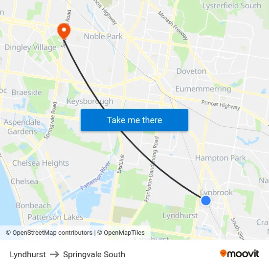 Lyndhurst to Springvale South map