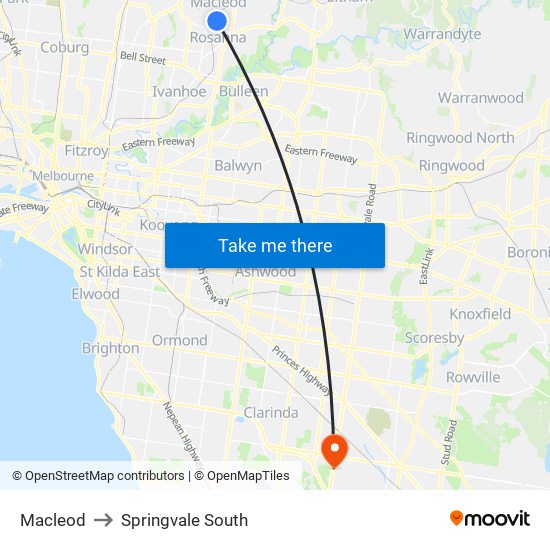 Macleod to Springvale South map