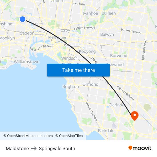 Maidstone to Springvale South map