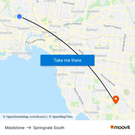Maidstone to Springvale South map