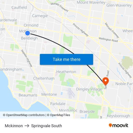 Mckinnon to Springvale South map